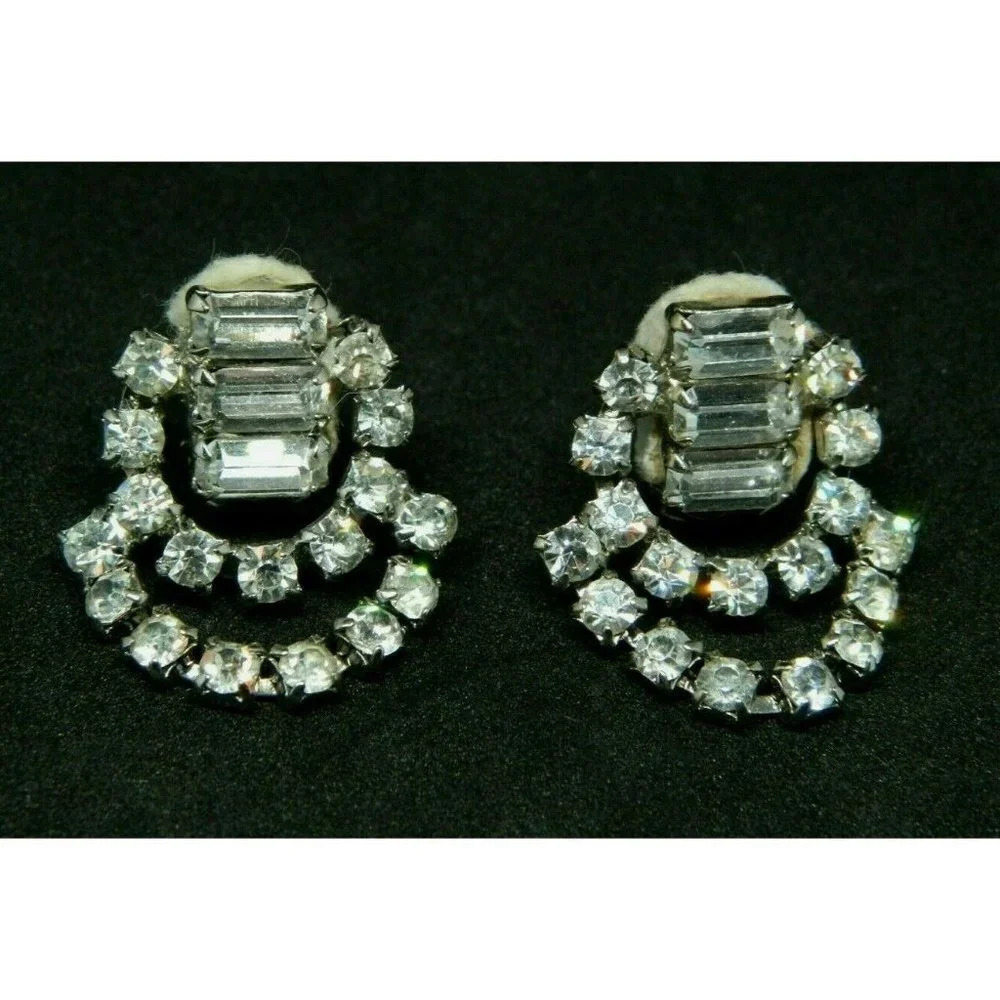 Silver Tone Clear Rhinestone Art Deco Style Abstra
